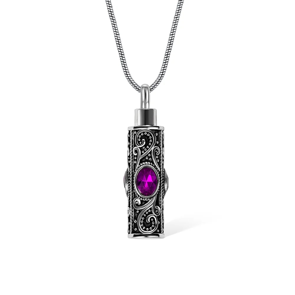 Gemstone vintage cylindrical urn necklace, can be used as ashes, cremation jewelry, keepsake, sympathy gift, suitable for pets/family/friends/loved ones