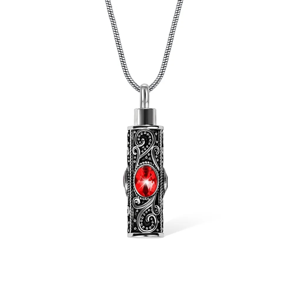 Gemstone vintage cylindrical urn necklace, can be used as ashes, cremation jewelry, keepsake, sympathy gift, suitable for pets/family/friends/loved ones