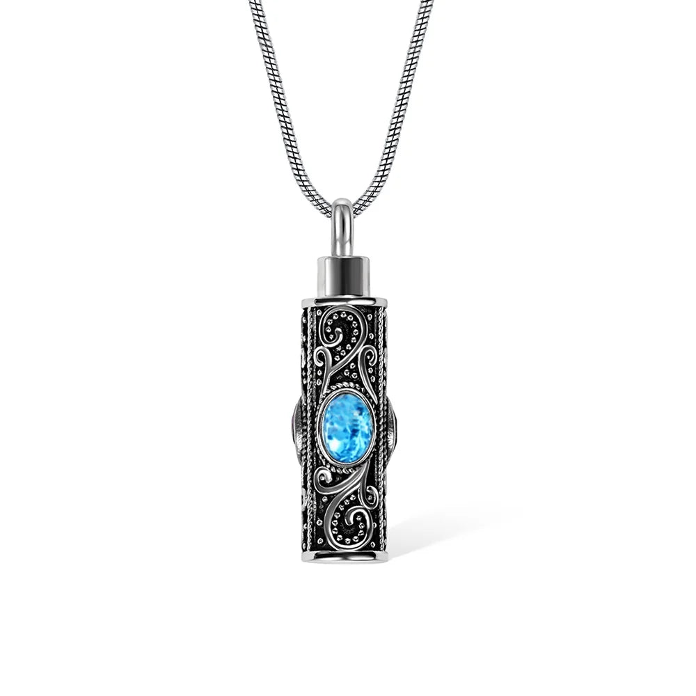 Gemstone vintage cylindrical urn necklace, can be used as ashes, cremation jewelry, keepsake, sympathy gift, suitable for pets/family/friends/loved ones