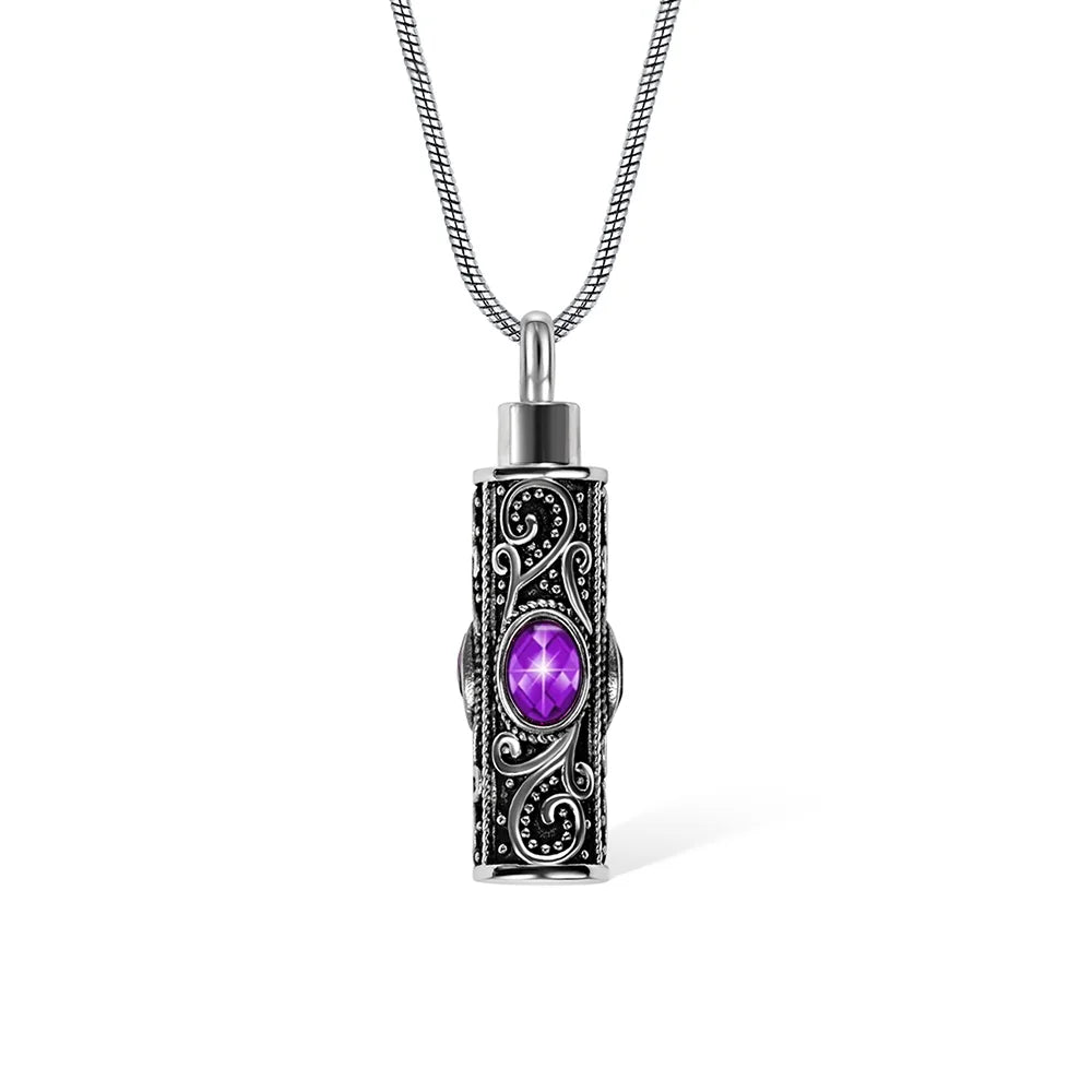 Gemstone vintage cylindrical urn necklace, can be used as ashes, cremation jewelry, keepsake, sympathy gift, suitable for pets/family/friends/loved ones