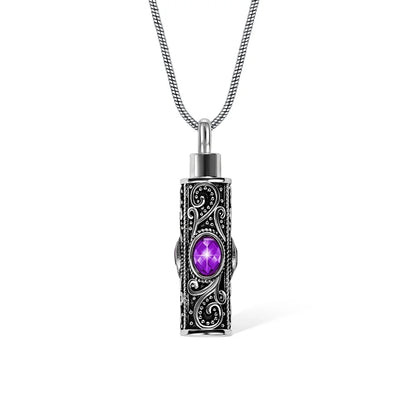 Gemstone vintage cylindrical urn necklace, can be used as ashes, cremation jewelry, keepsake, sympathy gift, suitable for pets/family/friends/loved ones