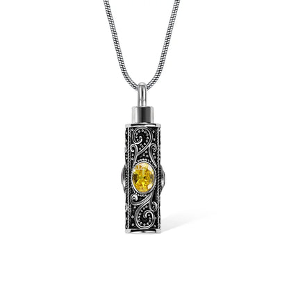 Gemstone vintage cylindrical urn necklace, can be used as ashes, cremation jewelry, keepsake, sympathy gift, suitable for pets/family/friends/loved ones