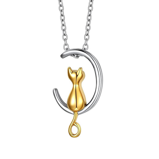 Moon-shaped kitten urn pendant necklace, cremation jewelry, keepsakes, and sympathy gifts for pets, family, friends, and loved ones