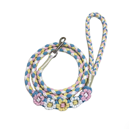 Five Flowers Rope Dog Leash (Blue and Pink)
