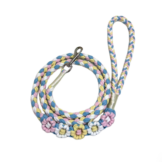 Five Flowers Rope Dog Leash (Blue and Pink)