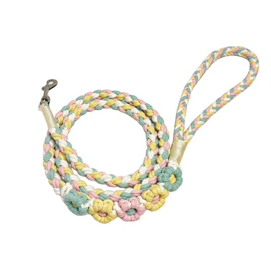 Five Flowers Rope Dog Leash (Blue and Yellow)