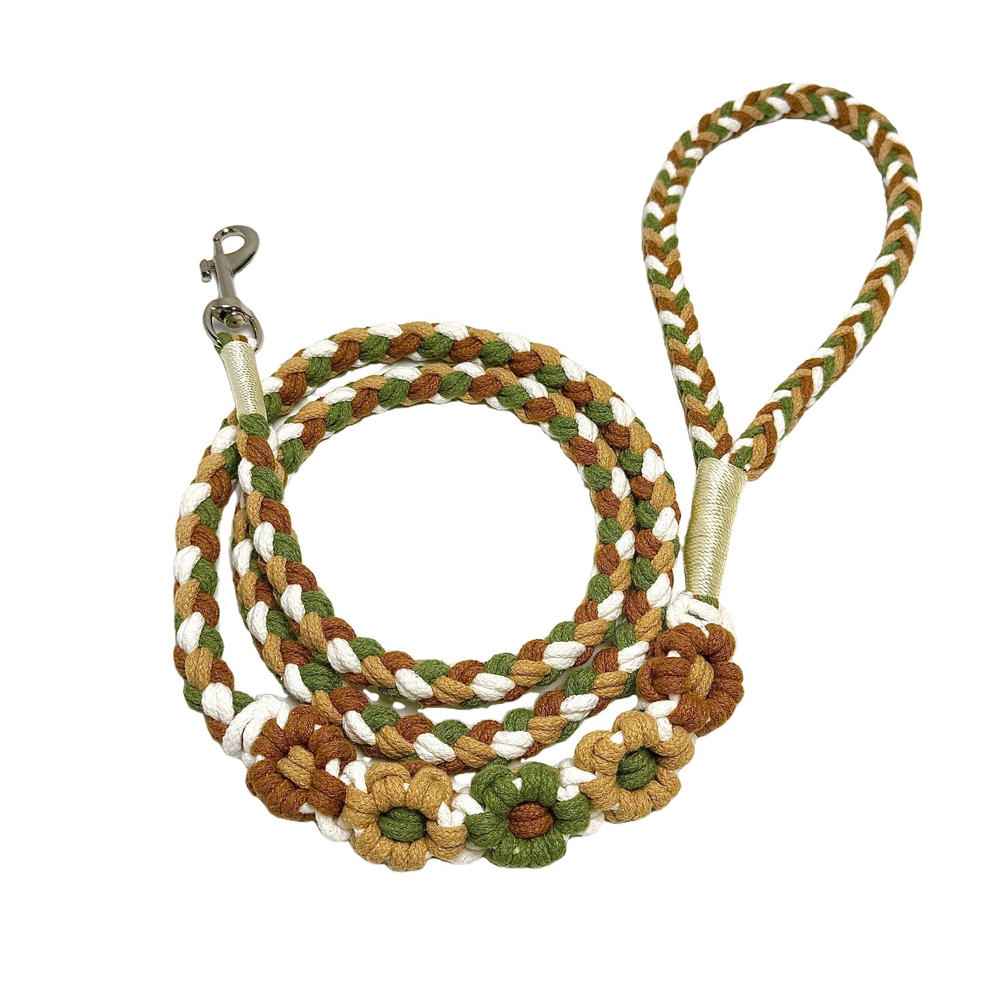 Five Flowers Rope Dog Leash (Brown and Green)