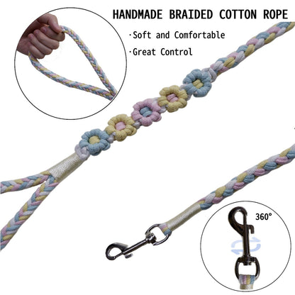 Five Flowers Rope Dog Leash (Blue and Yellow)
