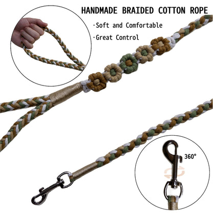 Five Flowers Rope Dog Leash (Brown and Green)