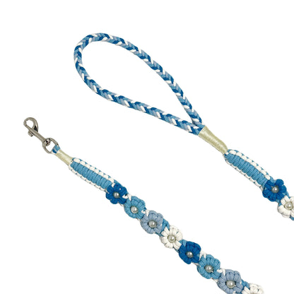 Gradient Blue | Hand-woven 25-flower dog leash