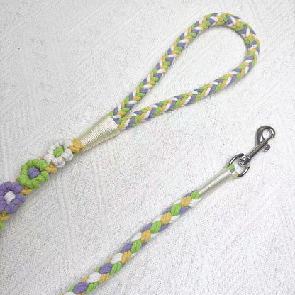 Five Flowers Rope Dog Leash (Green and Yellow)