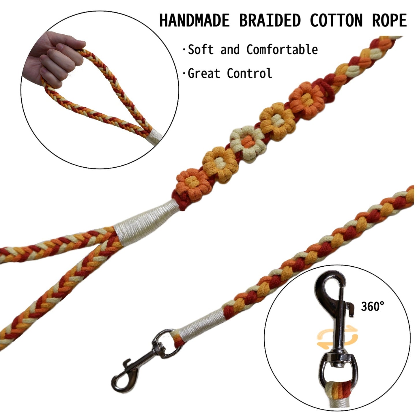 Five Flowers Rope Dog Leash (Orange and Yellow)