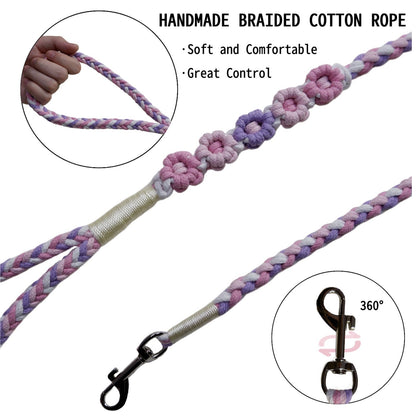 Five Flowers Rope Dog Leash (Purple and Pink)