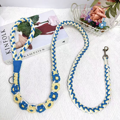 Nine Flowers Rope Dog Leash (Blue Yellow)