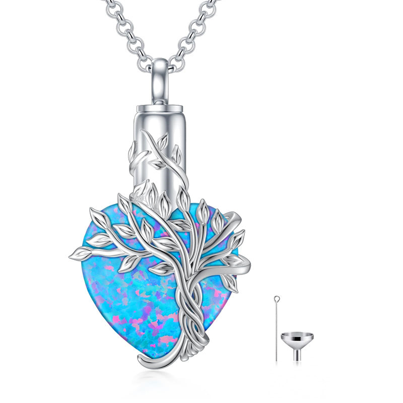 Sterling Silver Crystal Heart Tree of Life Urn Necklace for Ashes