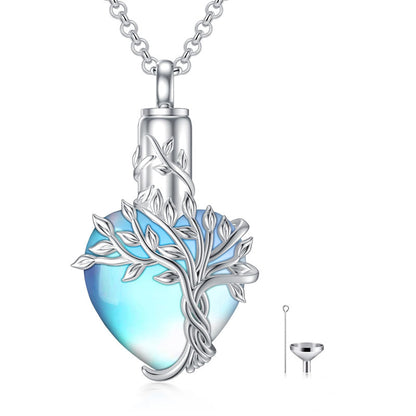 Sterling Silver Crystal Heart Tree of Life Urn Necklace for Ashes