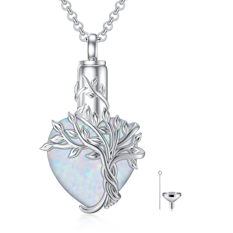 Sterling Silver Crystal Heart Tree of Life Urn Necklace for Ashes