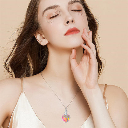 Sterling Silver Crystal Heart Tree of Life Urn Necklace for Ashes