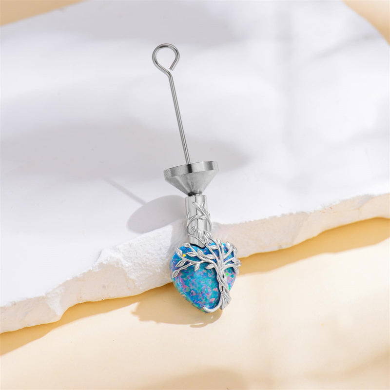 Sterling Silver Crystal Heart Tree of Life Urn Necklace for Ashes