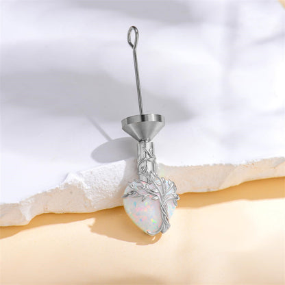 Sterling Silver Crystal Heart Tree of Life Urn Necklace for Ashes