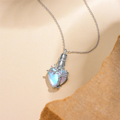 Sterling Silver Crystal Heart Tree of Life Urn Necklace for Ashes