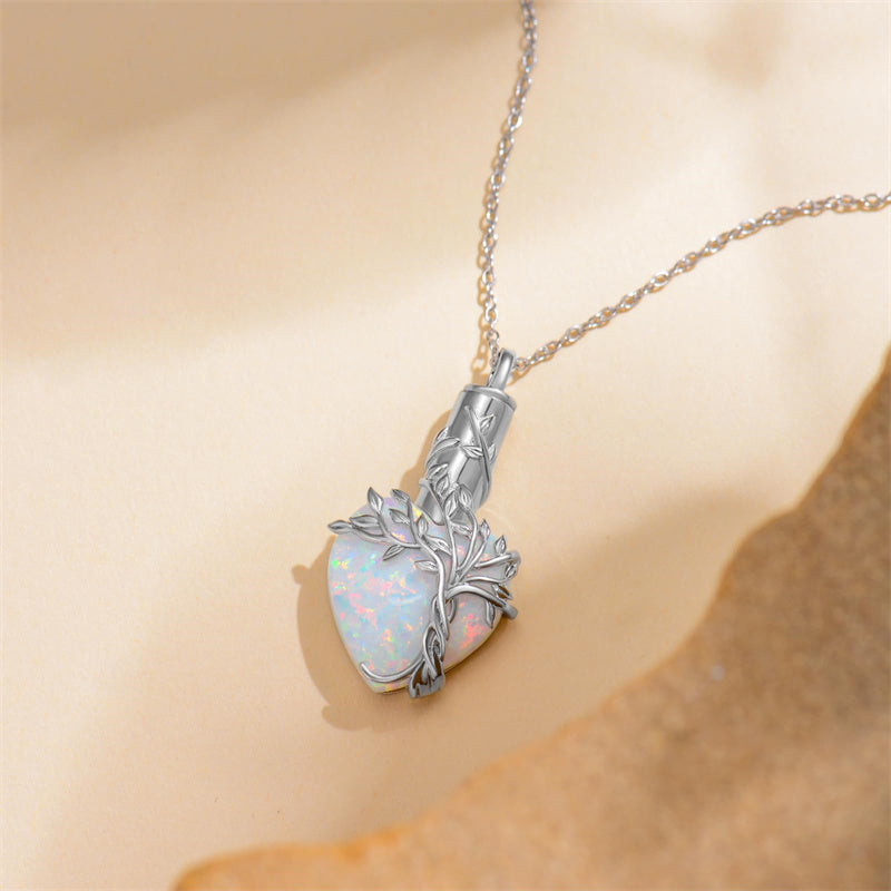 Sterling Silver Crystal Heart Tree of Life Urn Necklace for Ashes