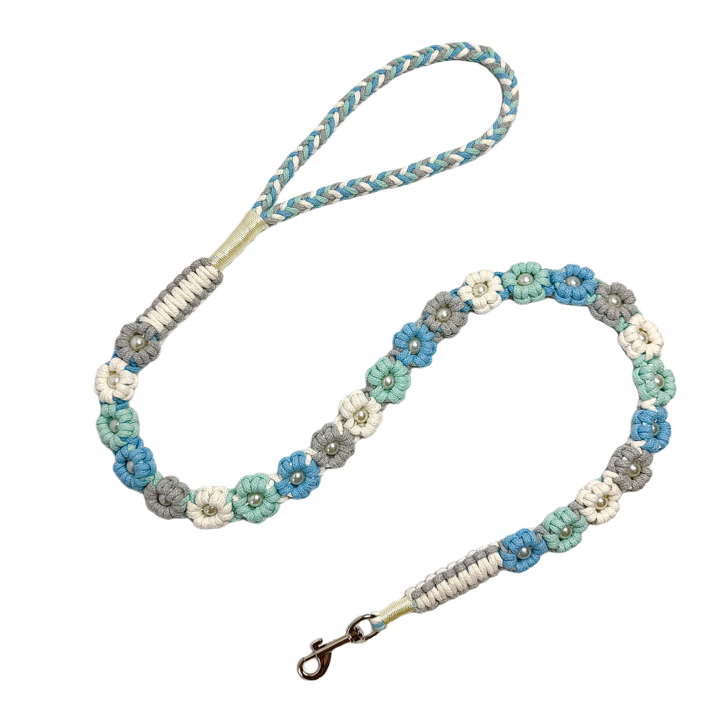 Ocean Blue | Hand-woven 25-flower dog leash