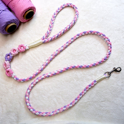 Five Flowers Rope Dog Leash (Purple and Pink)